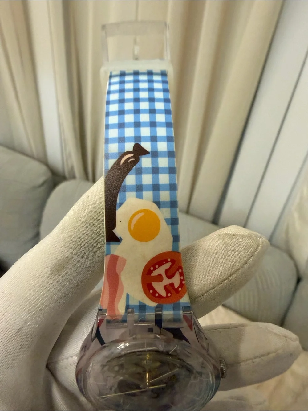 Swatch x You Custom Skeleton Watch Blue Check Checkered Ramen Breakfast